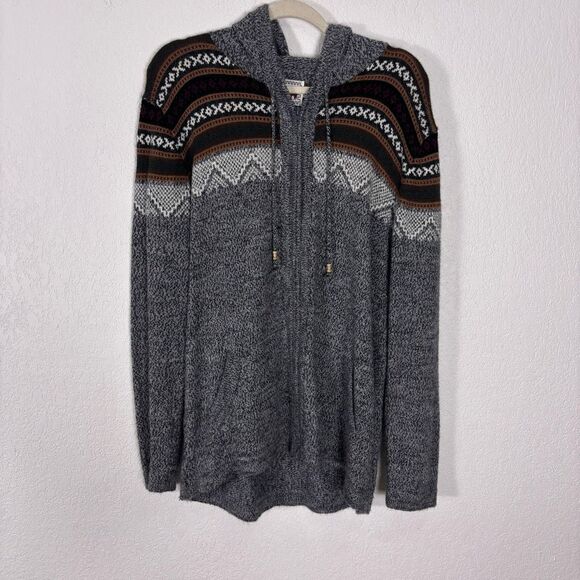 The Alpaca Connection Grey with Aztec Print Hooded Zip Up Sweater Size Large - Picture 1 of 6